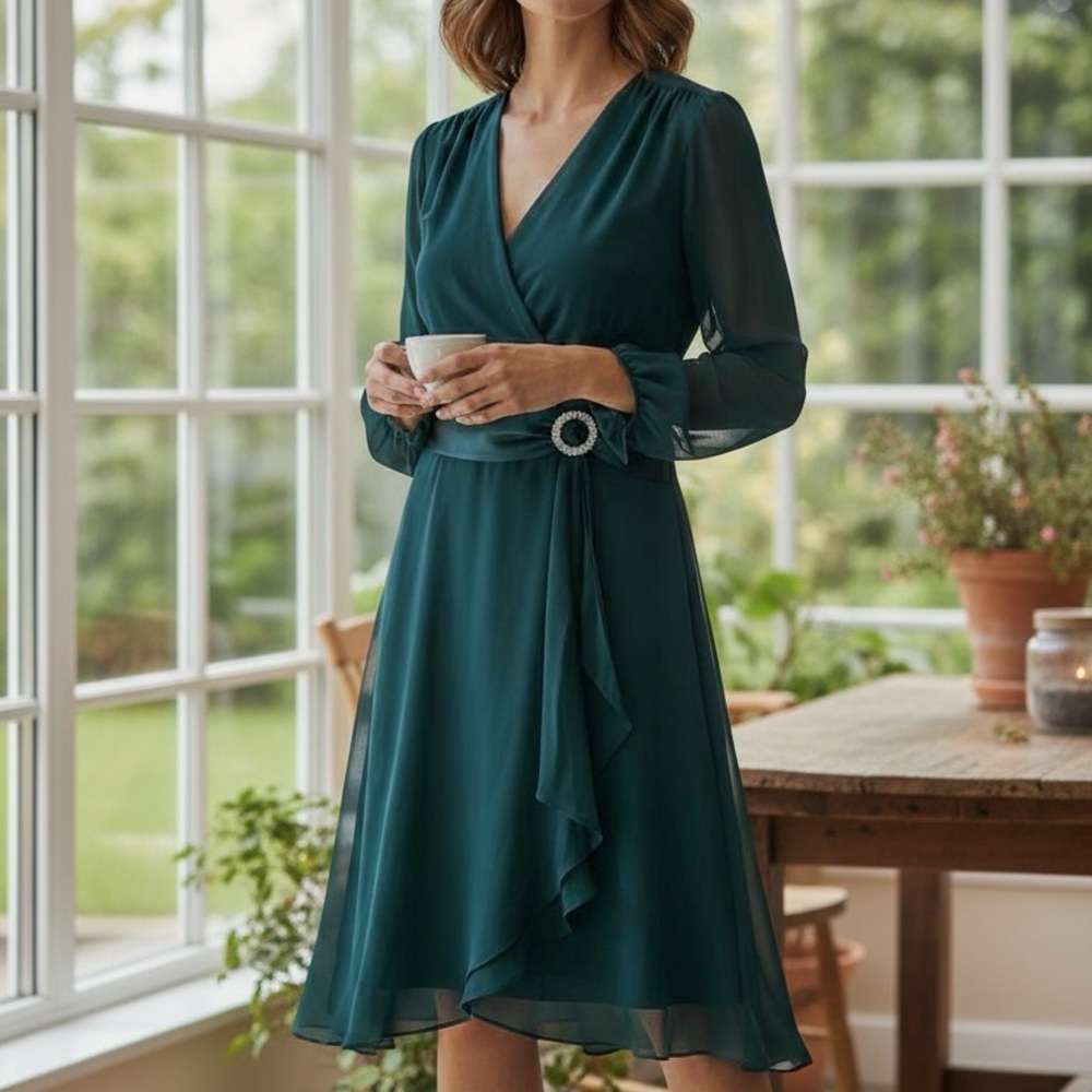 Donna Ricco Elegant Teal Wrap Dress